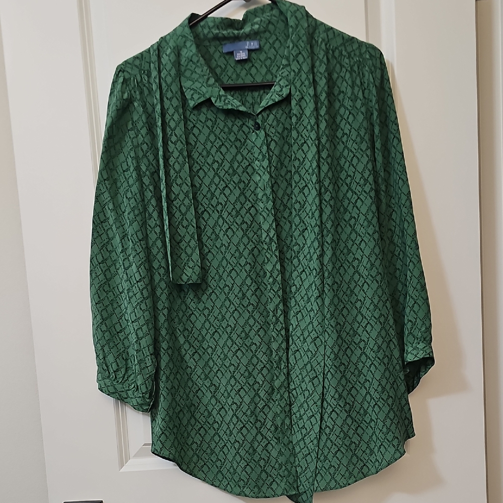 Anthropologie Green Diamond Patterned Women's Silk Top, Size 12